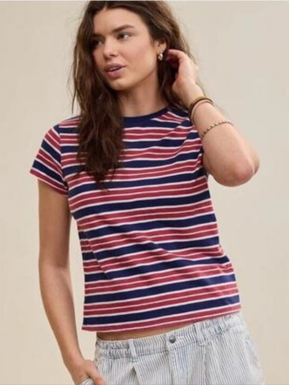 NWT - Aerie Navy and Red Striped Babydoll Tee - M